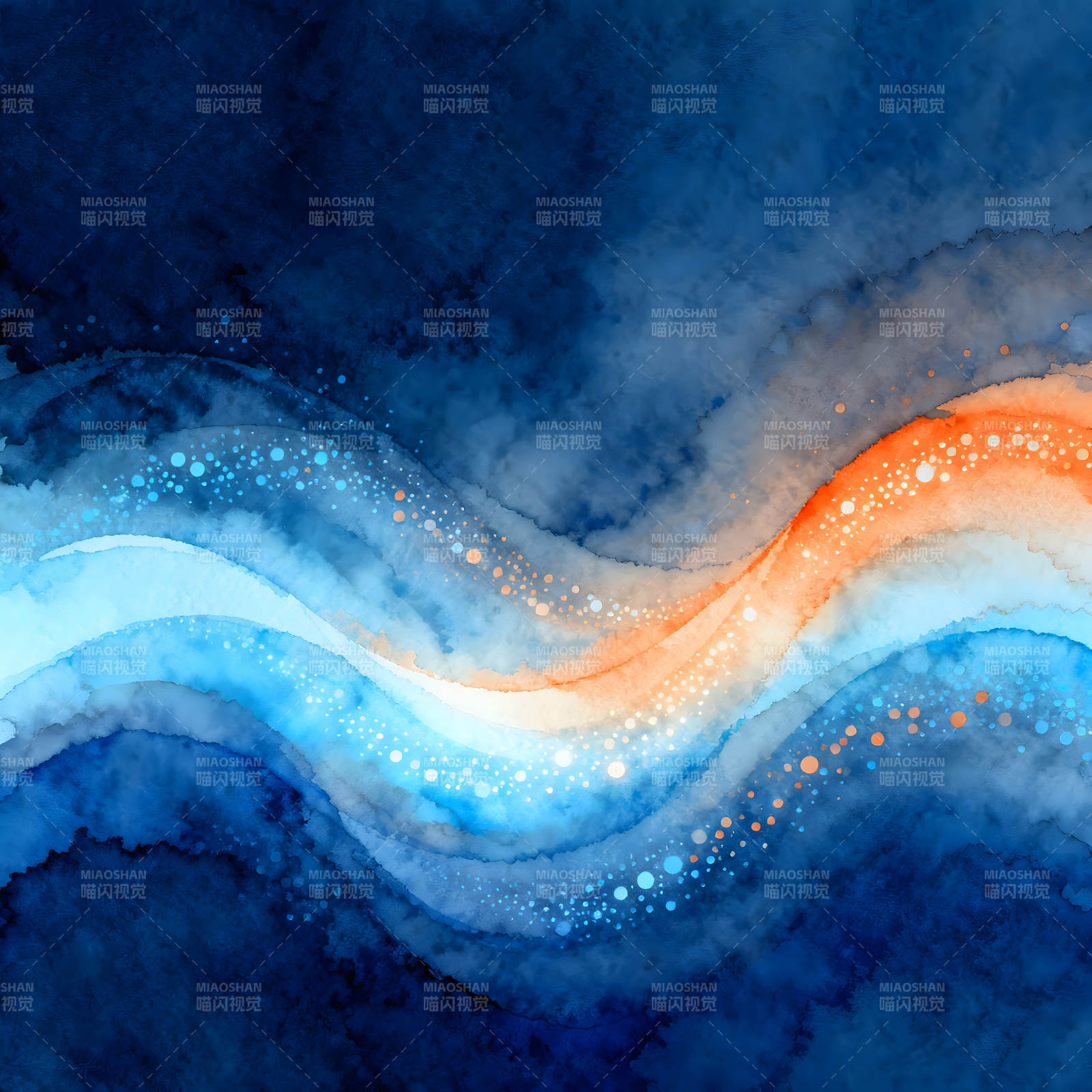 水彩蓝橙抽象画作图片