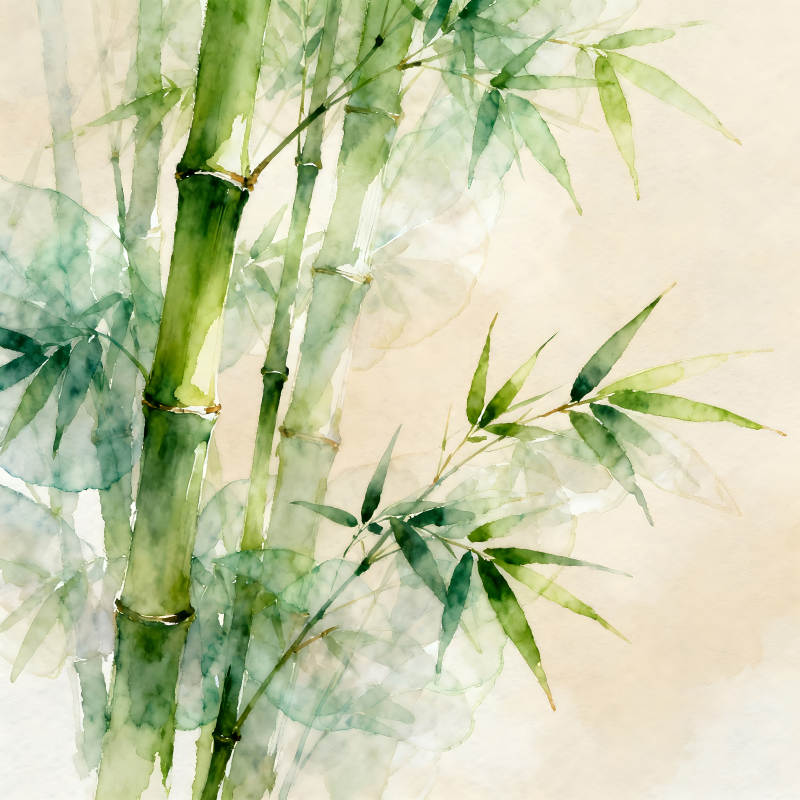 水彩风格的竹子与叶子-图片