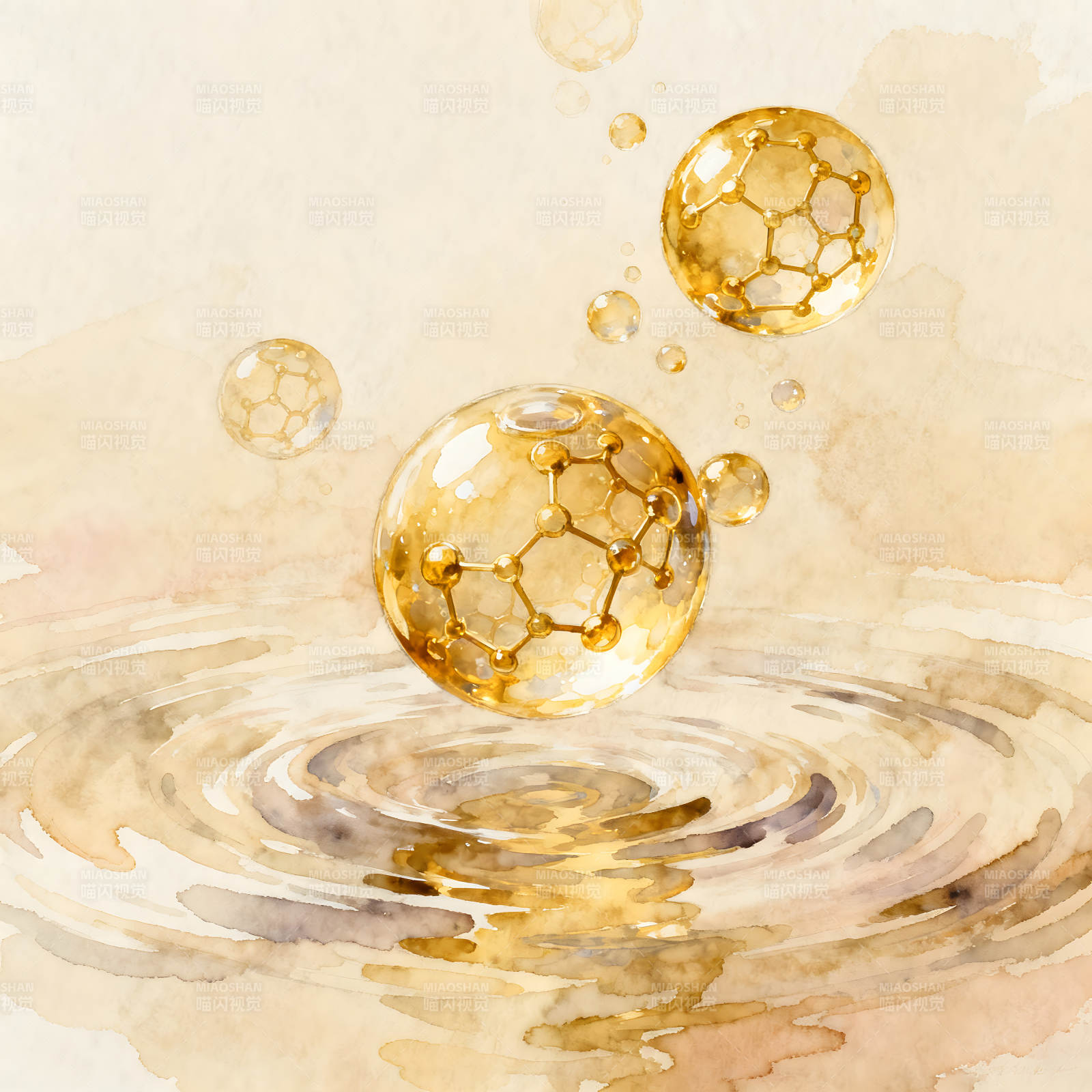 水面金色分子构成-图片
