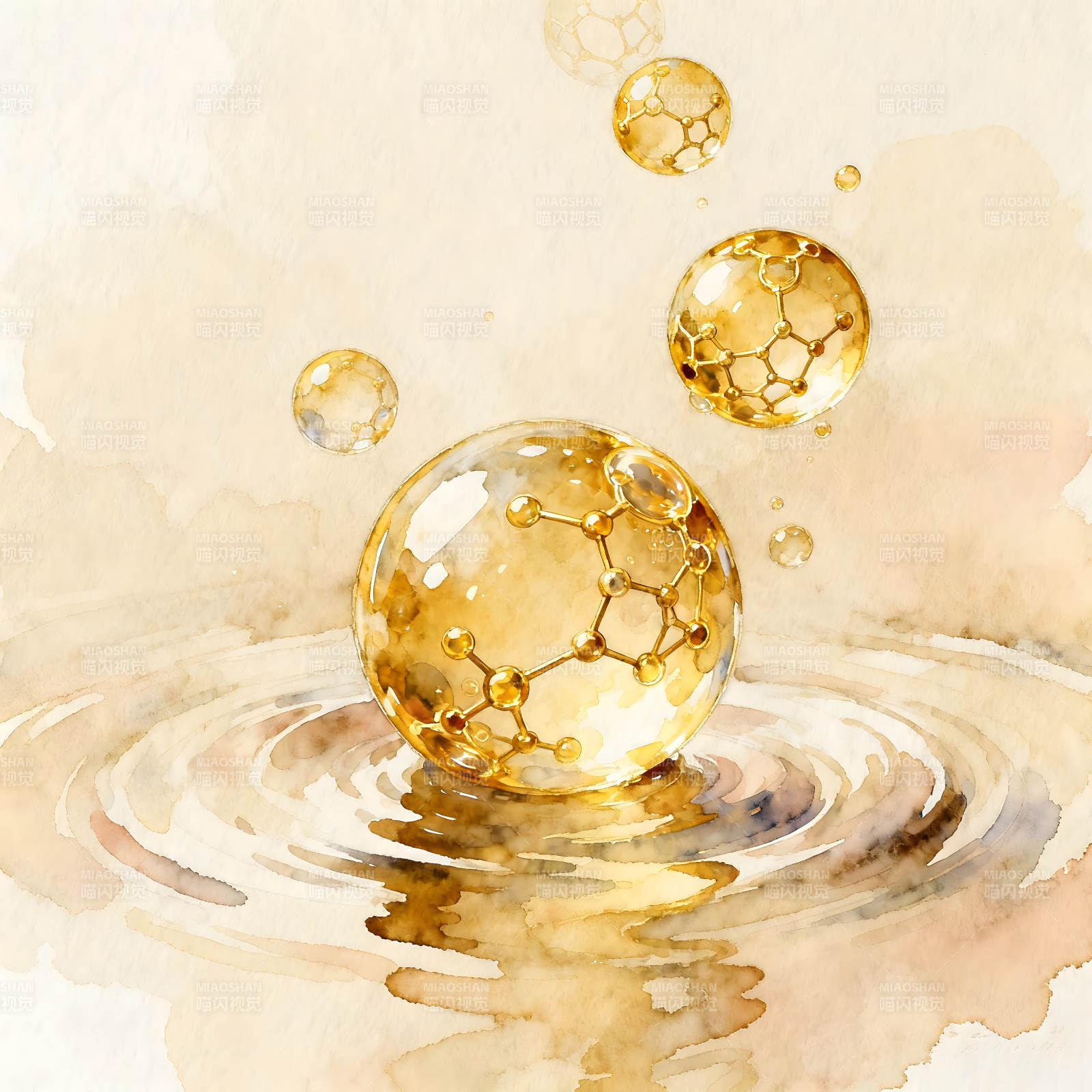 金球液体分子水彩画-图片