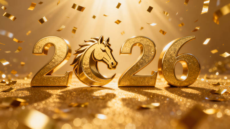 金色2026年賀卡慶祝金色飛舞-圖片