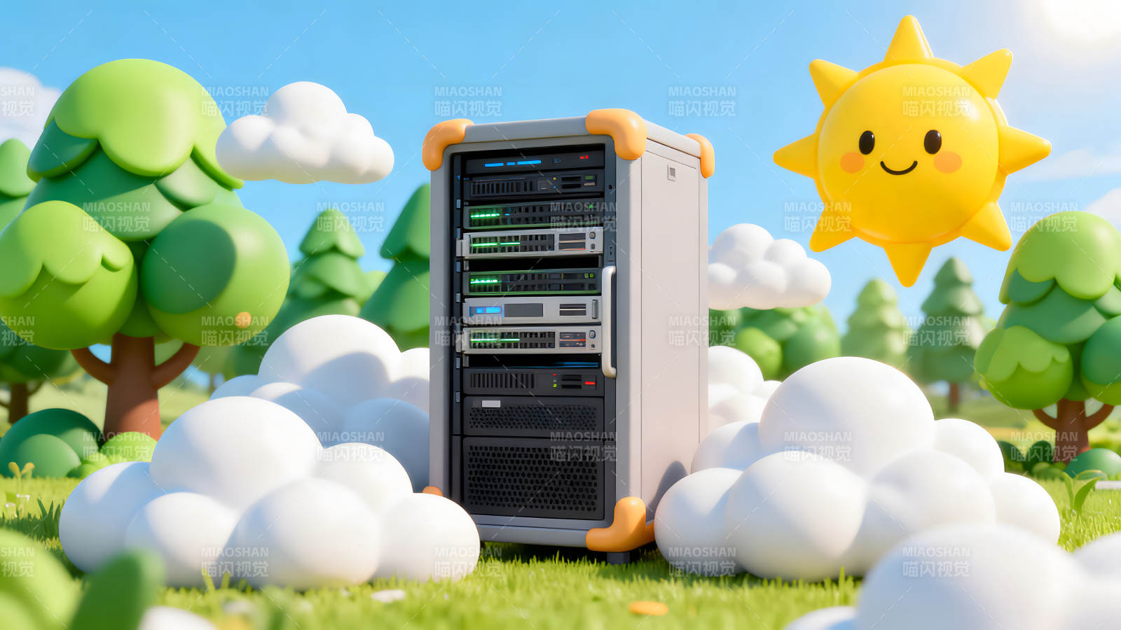 服务器卡通风景画-图片