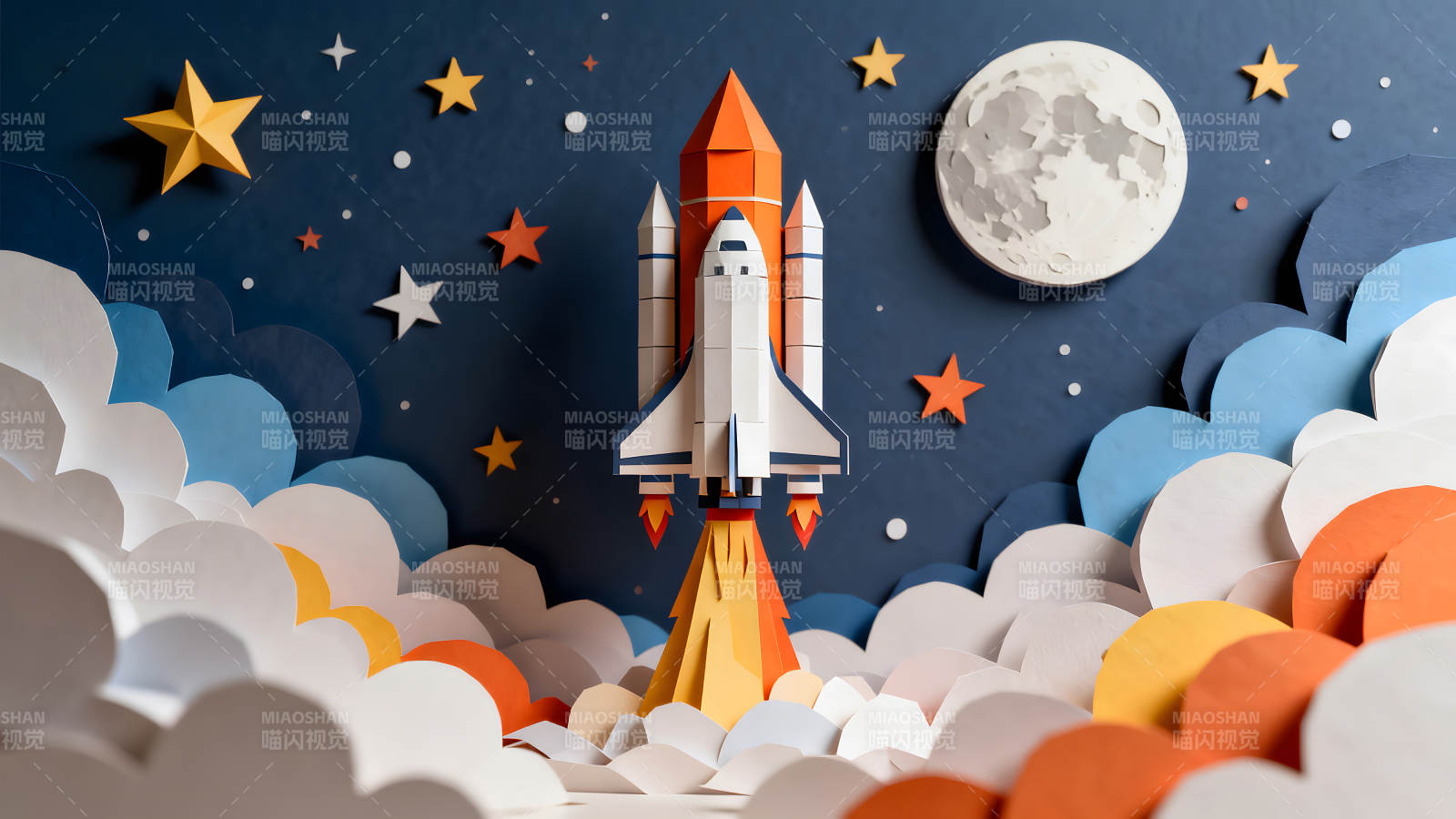 纸雕宇宙飞船升空-图片