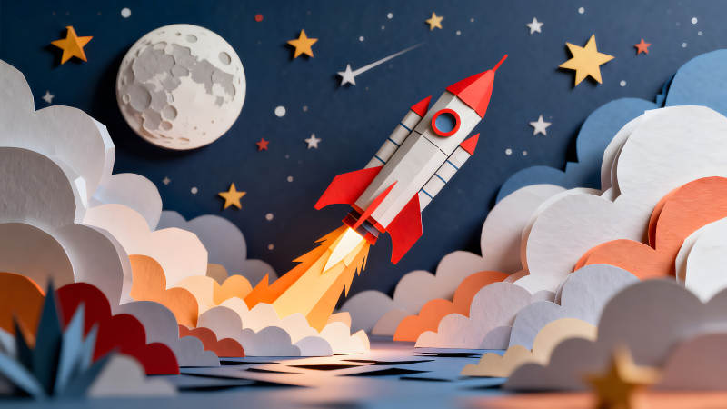 紙藝火箭升空星月交輝-圖片