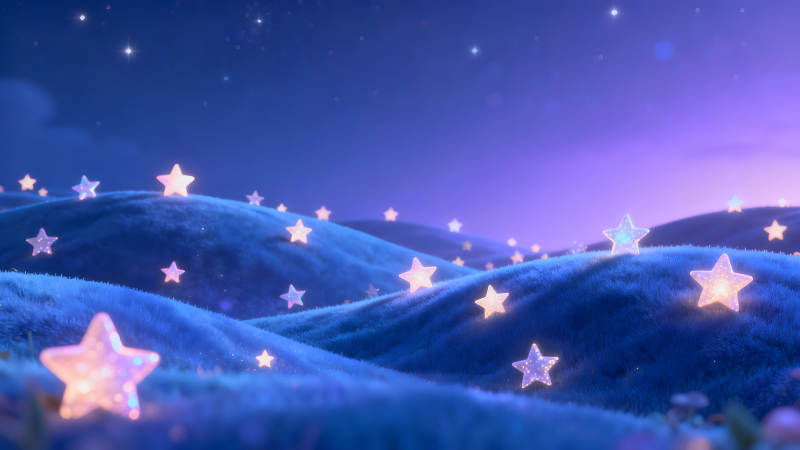 星光点缀的梦幻山丘夜景图片