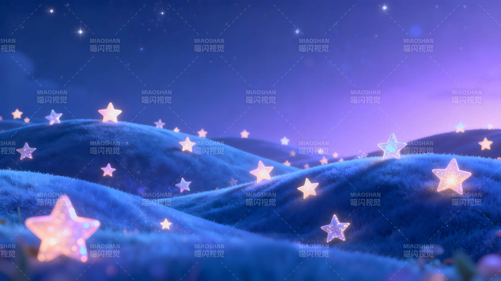 星光点缀的梦幻山丘夜景图片