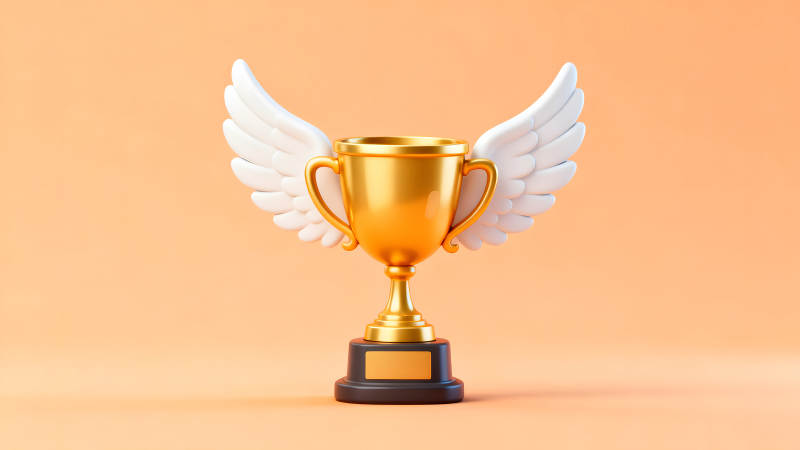金奖杯与翅膀象征胜利荣誉-图片