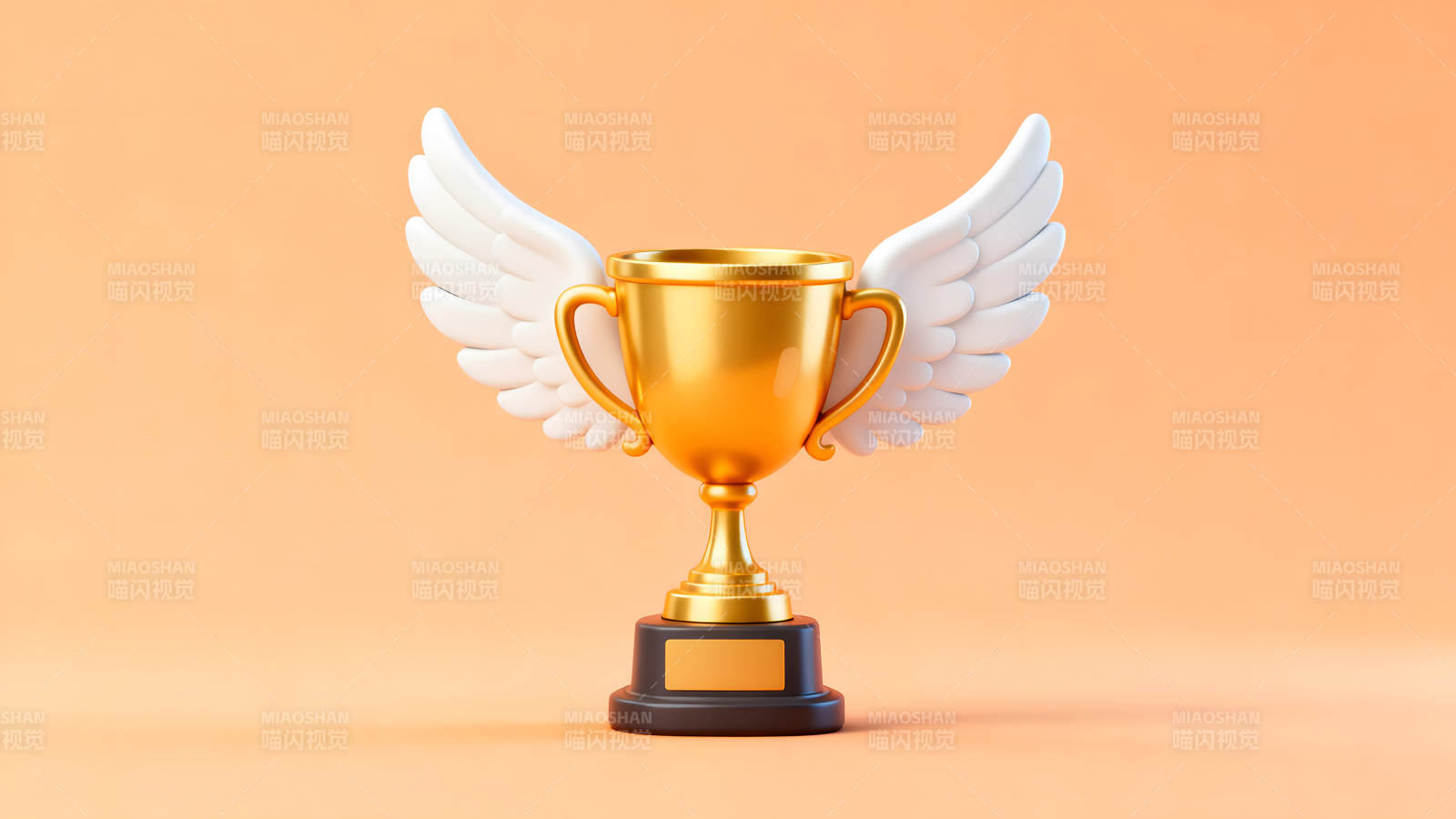 金獎杯與翅膀象征勝利榮譽圖片