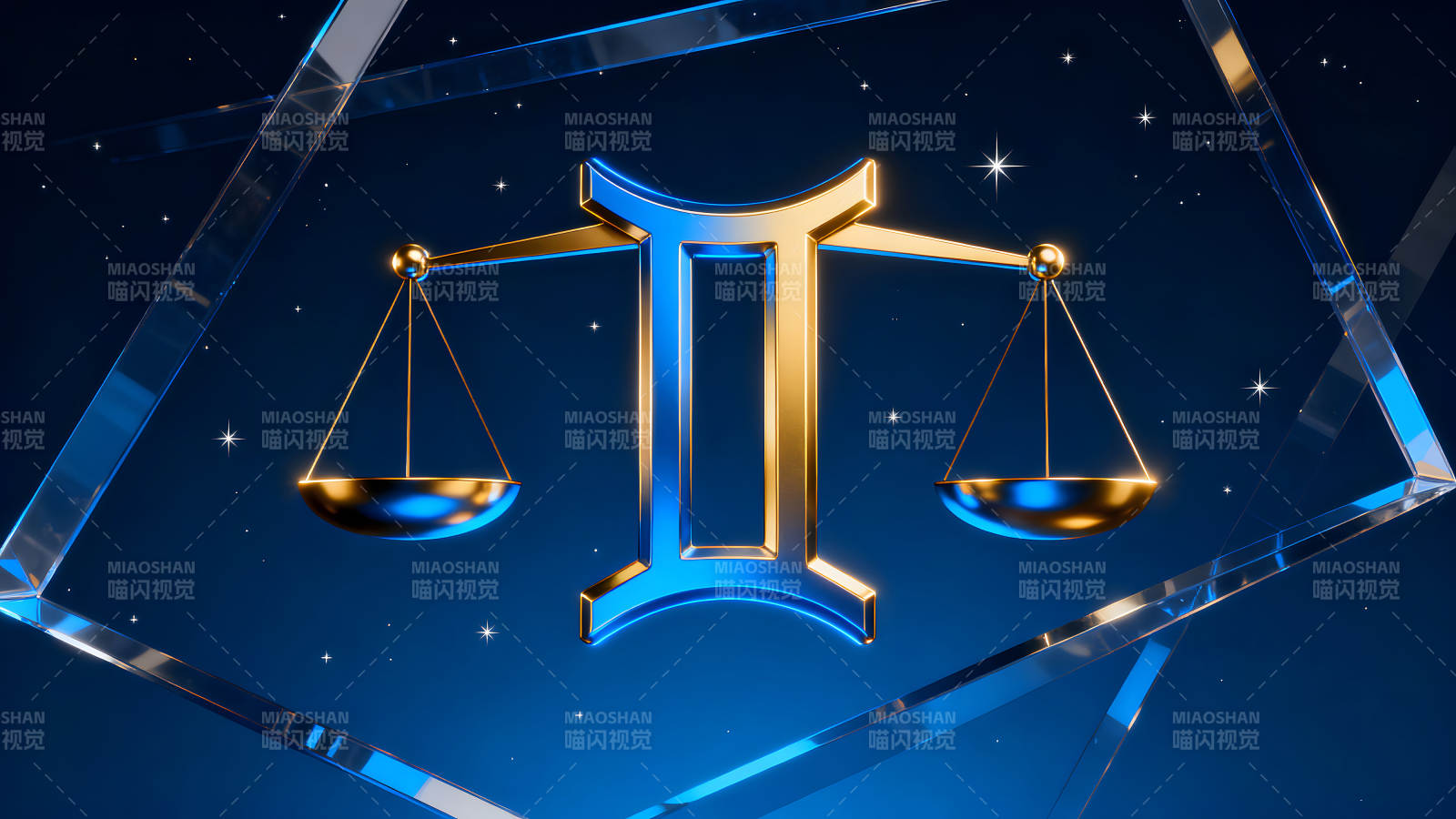 天秤星座的艺术设计蓝金背景-图片