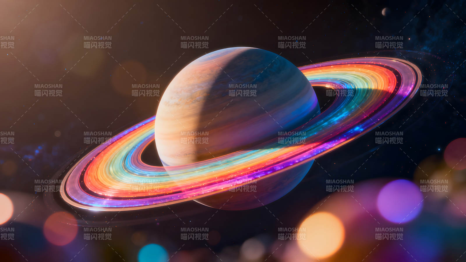 絢麗行星彩虹光環宇宙星云-圖片
