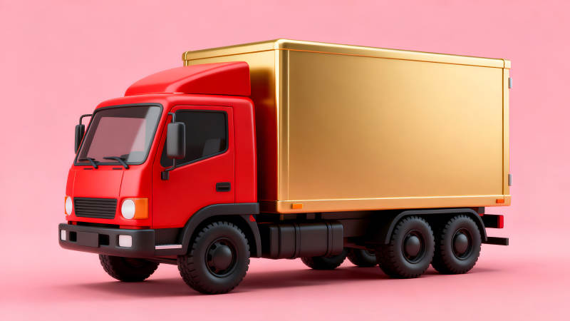 红色的卡车配有金色的货箱图片