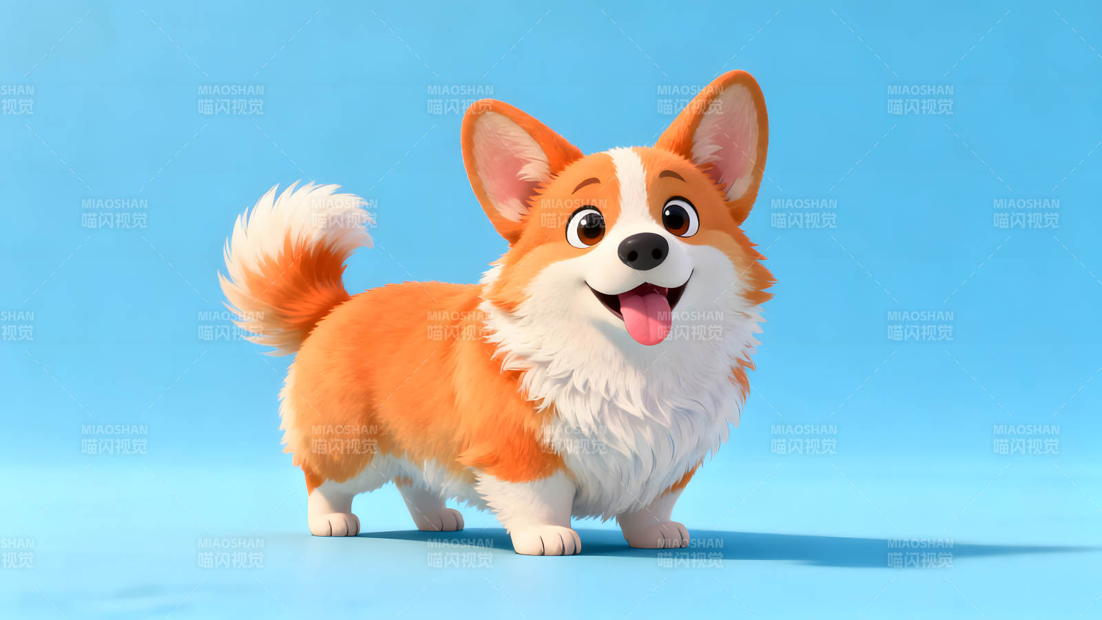 卡通柯基犬开心地笑着-图片