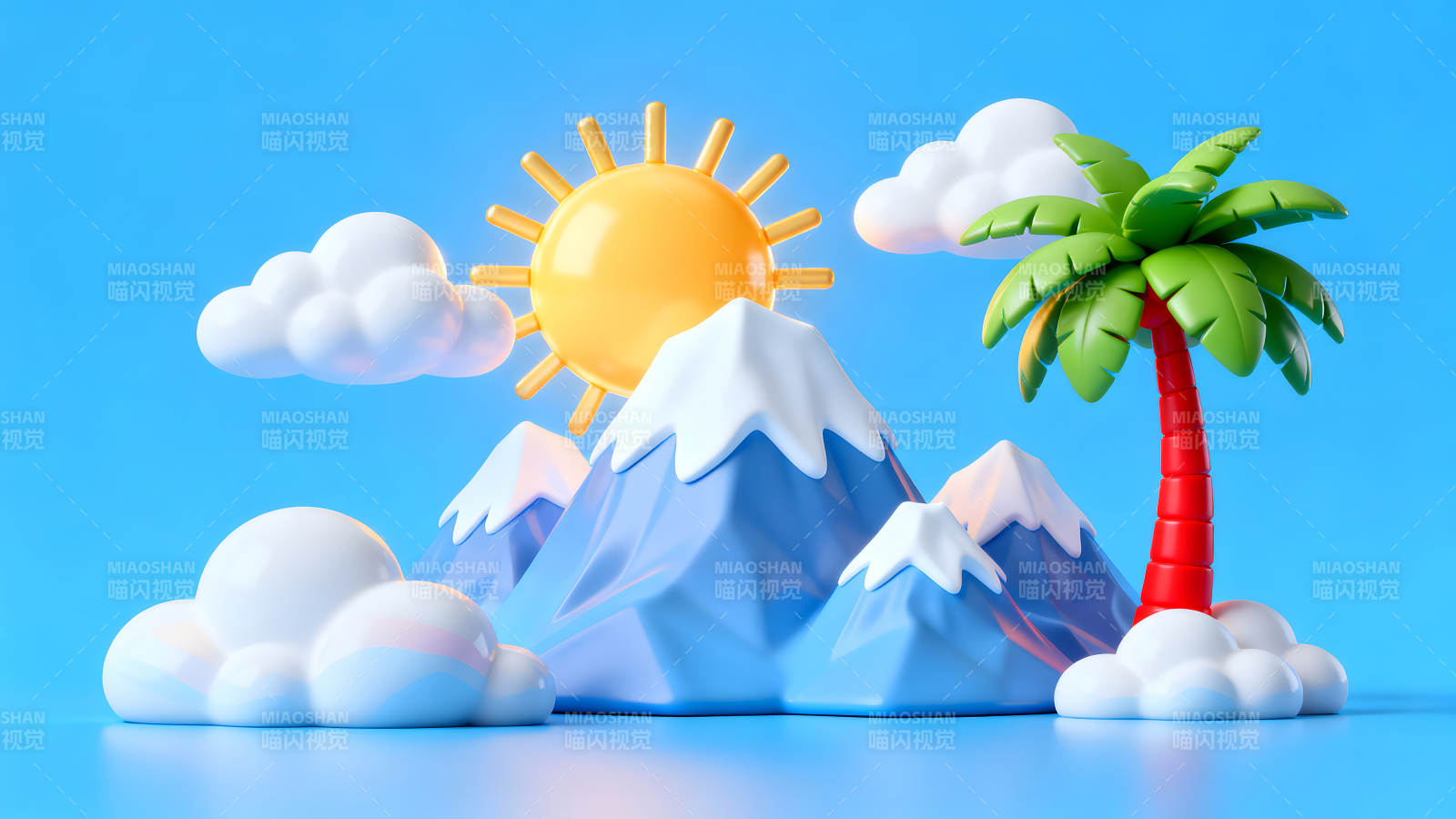 卡通風景畫晴朗的天氣與自然風光-圖片