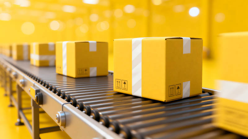 傳送帶上的包裹運輸場景-圖片