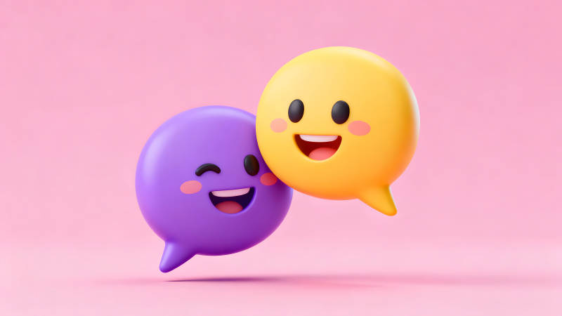 可爱笑脸对话框在粉色背景上互动-图片