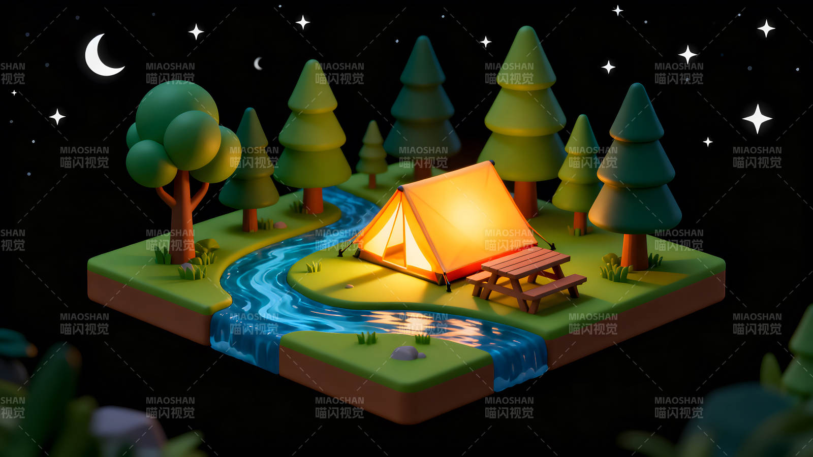 夜晚露營場景圖圖片