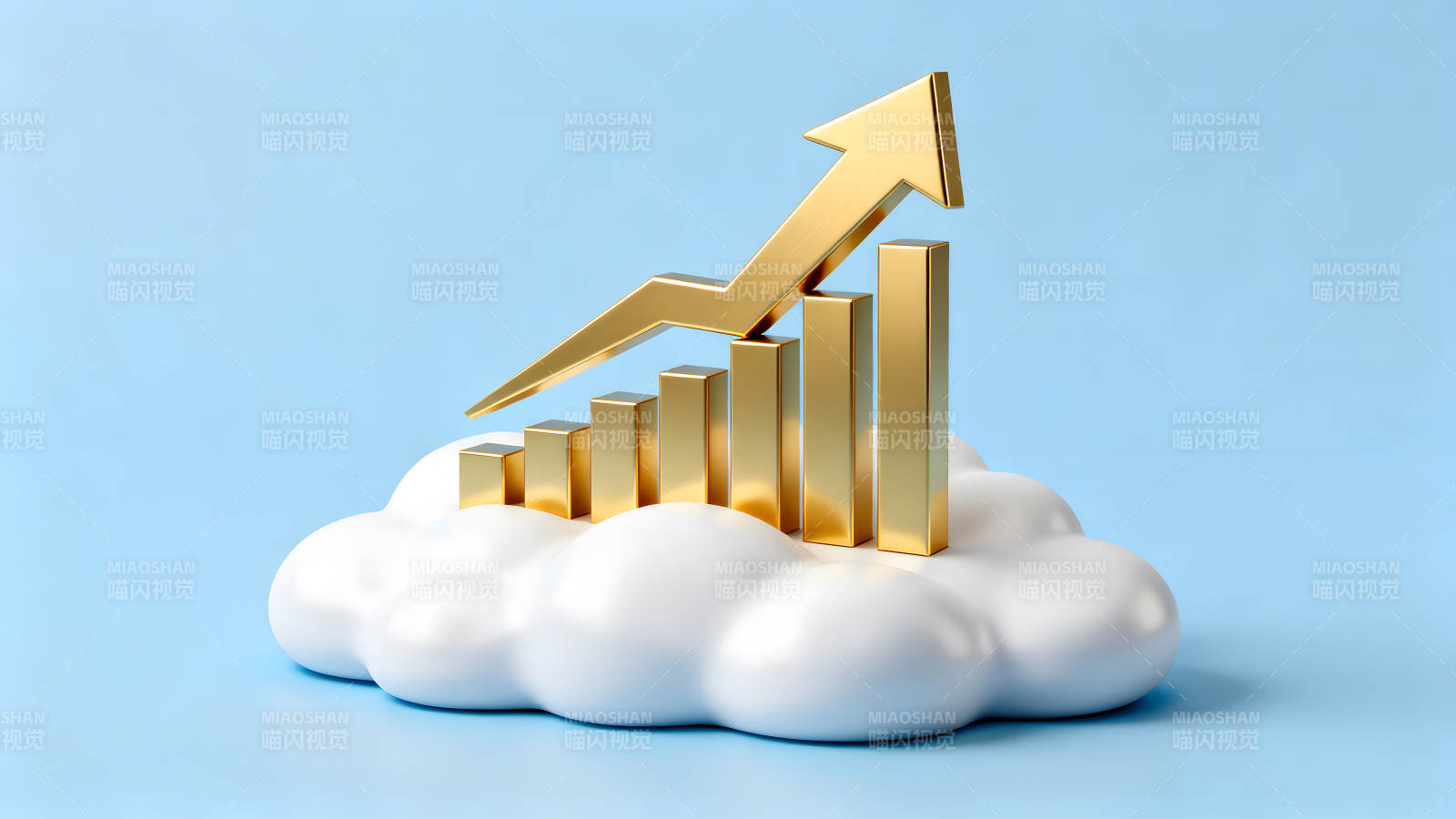 金色箭头和柱状图在云上-图片