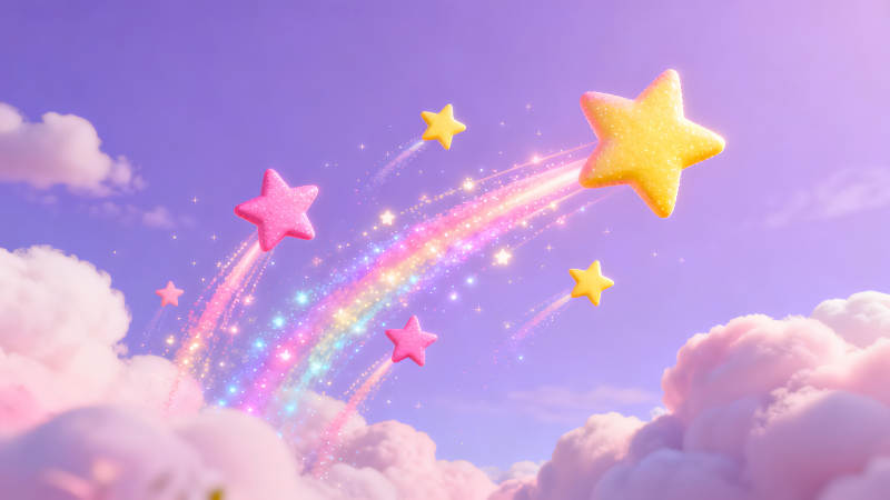 梦幻星空下的彩色星星-图片