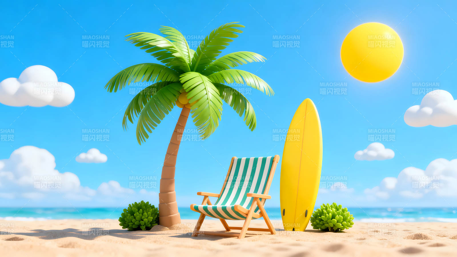 沙灘度假場景陽光明媚圖片