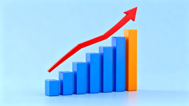 增长趋势图表红色箭头指向增长-图片