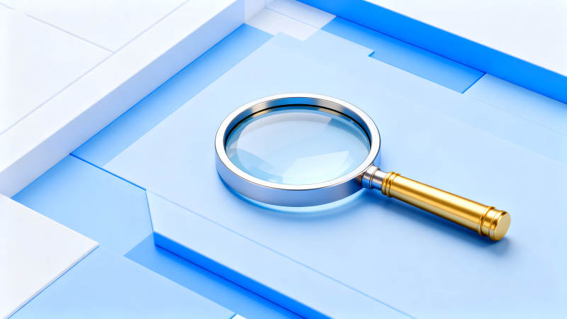 放大镜在蓝色几何背景上-图片