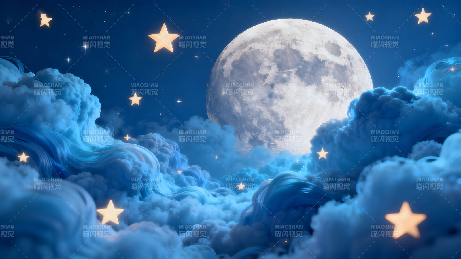 月亮星星云朵夜空-图片