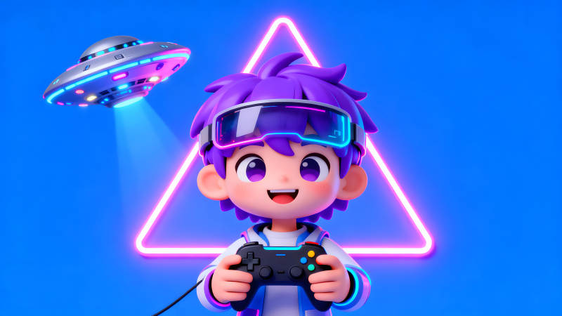 未来游戏少年与飞碟-图片