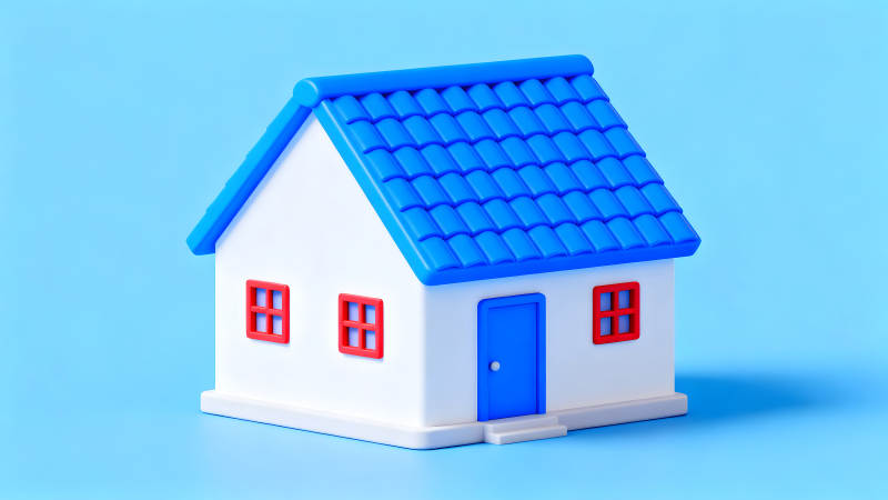 卡通风格小房子在蓝色背景上图片