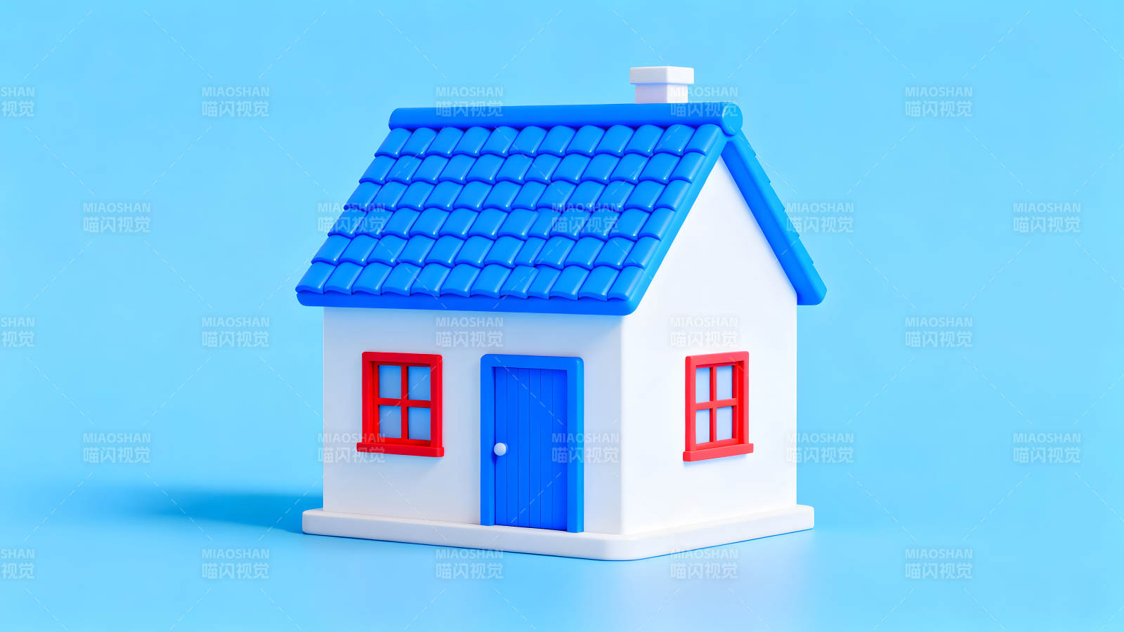 卡通房子蓝天背景-图片