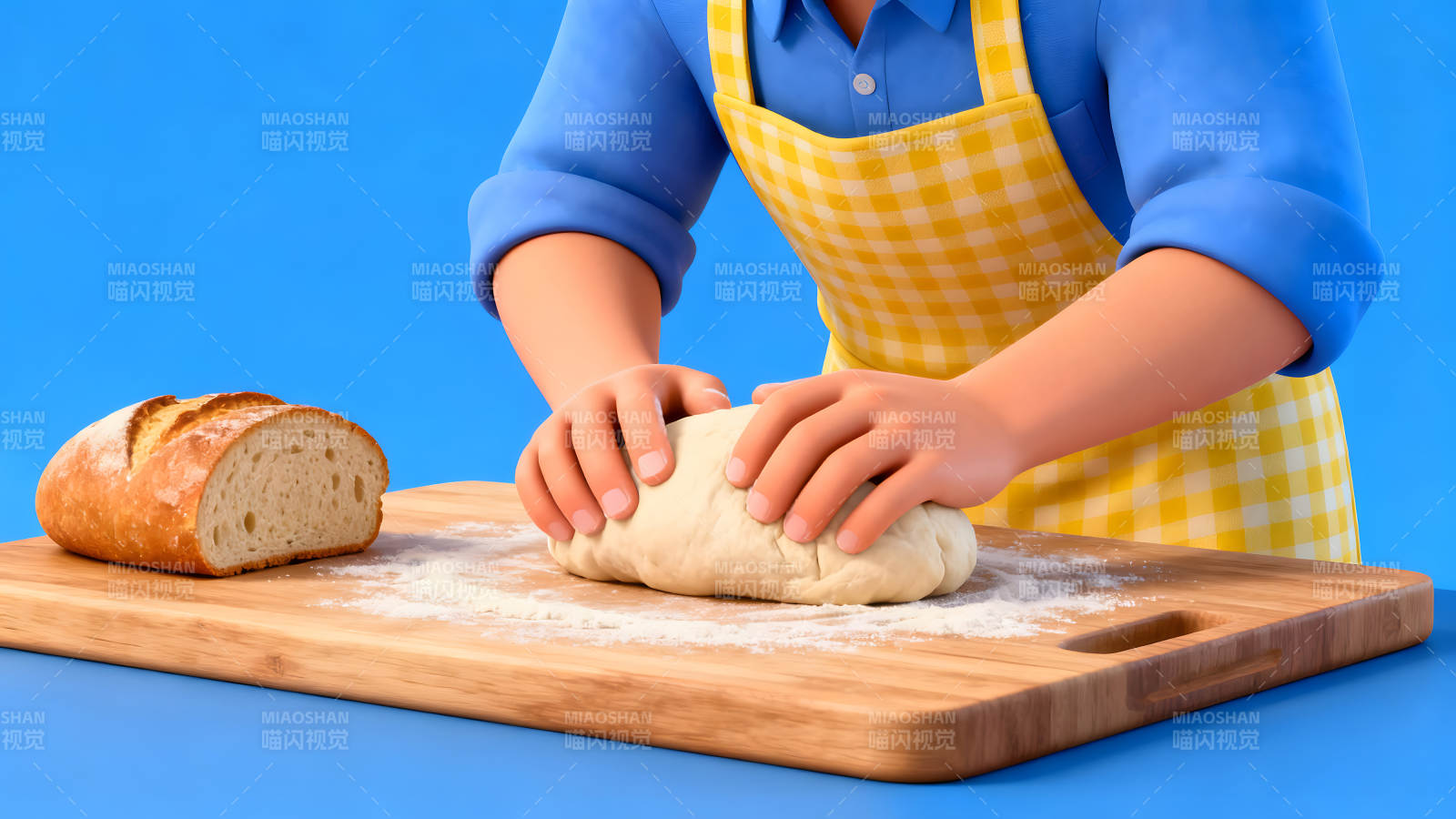 卡通人物揉面做面包-图片