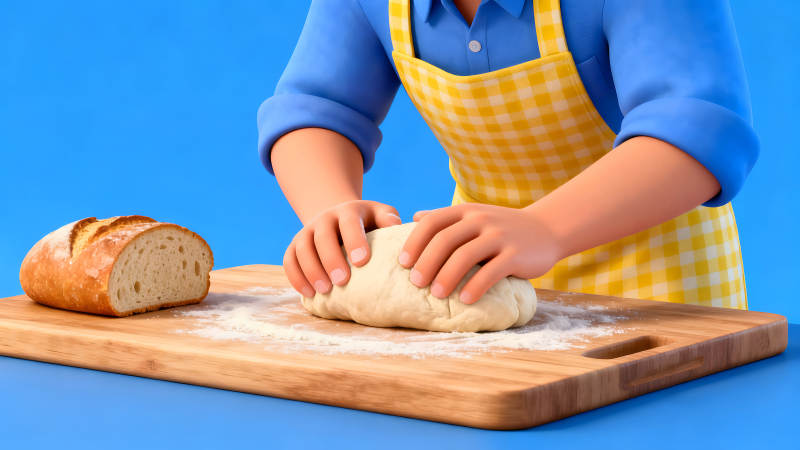 卡通人物揉面做面包-图片