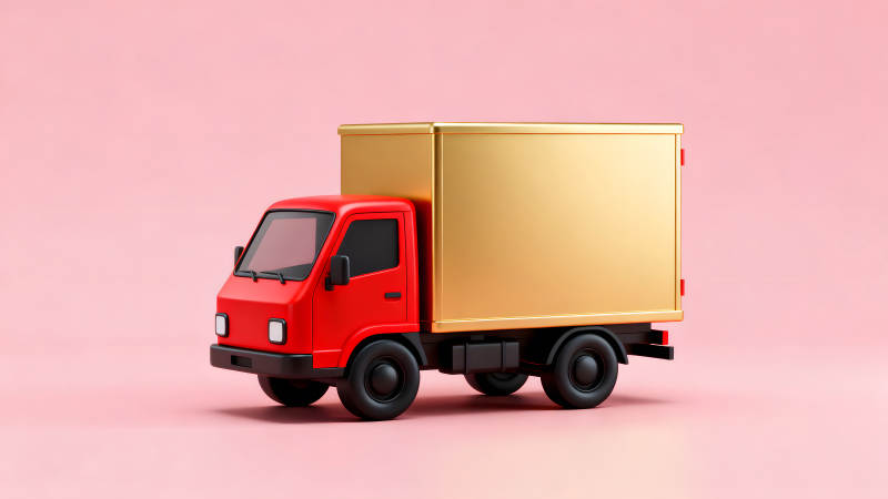 卡通风格货运卡车在粉色背景图片