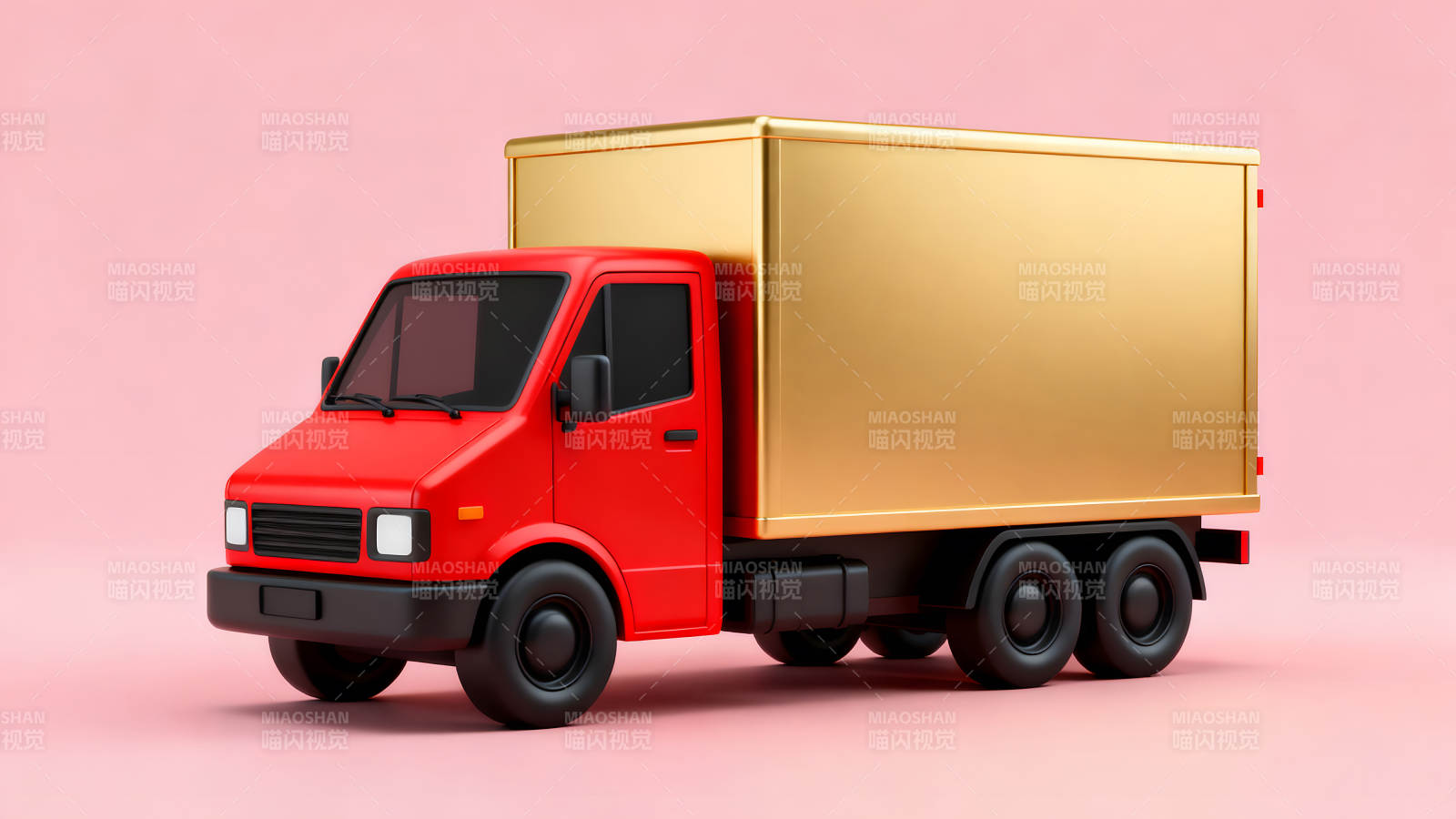 紅色卡車和金色貨箱的3D渲染圖-圖片