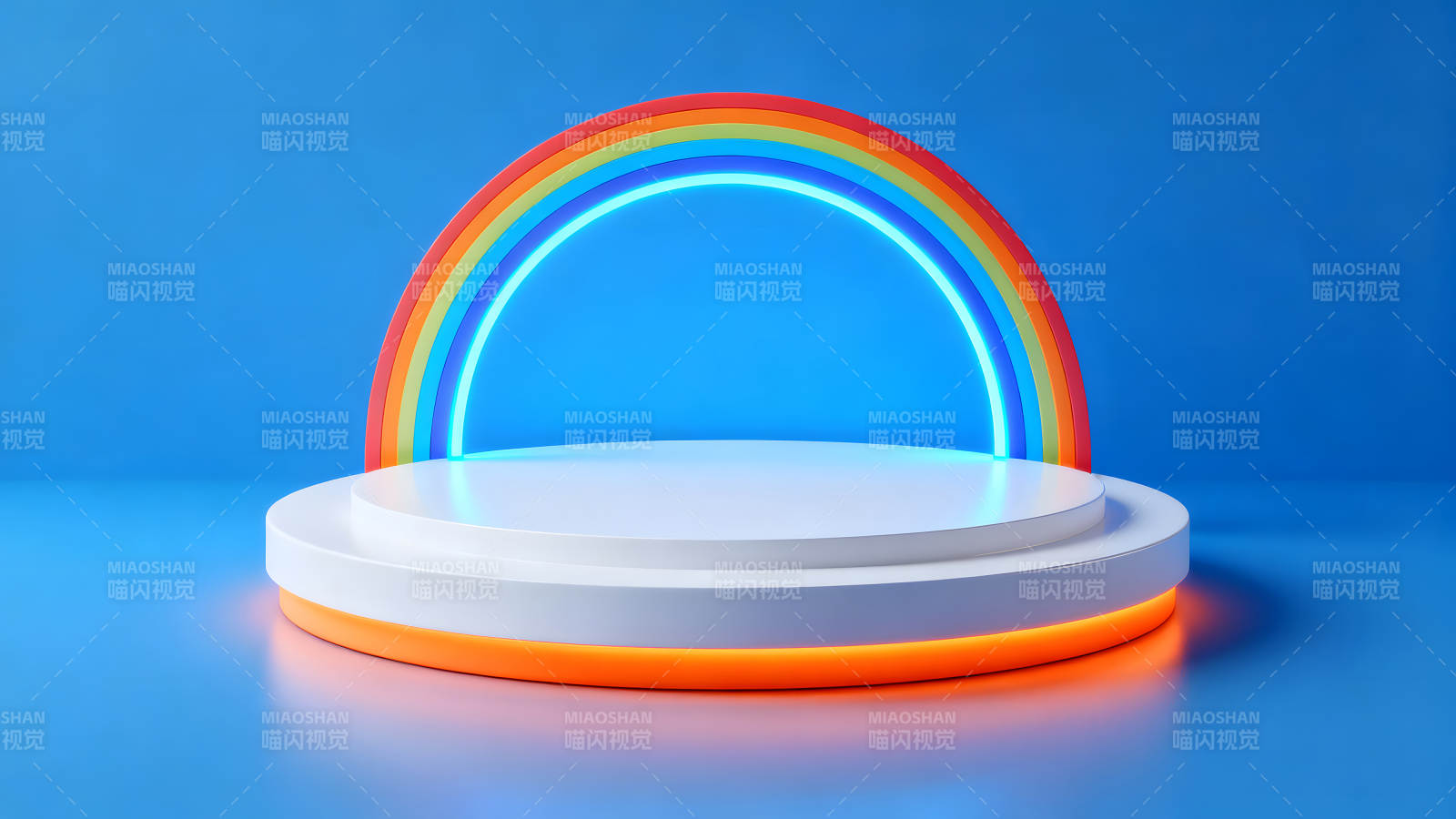 彩虹与圆形台阶的创意背景-图片