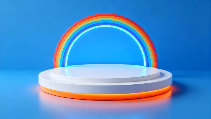 彩虹与圆形台阶的创意背景-图片