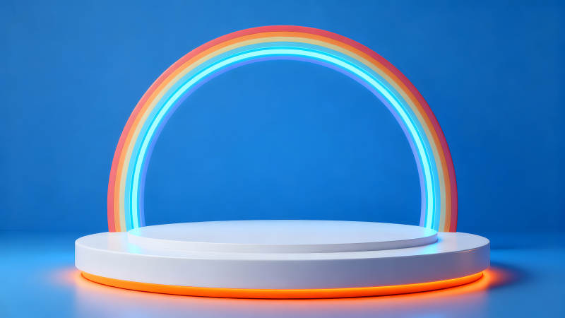 彩虹与白色台子的背景图片图片