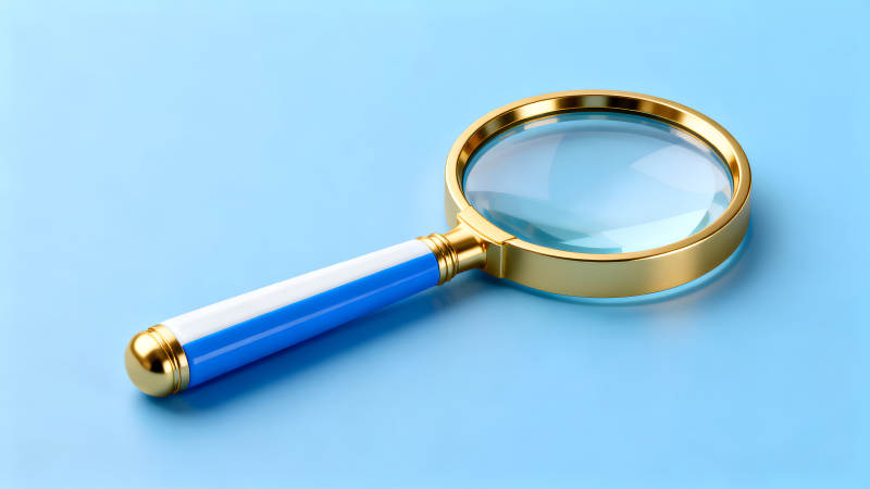 放大镜特写蓝色背景精致-图片