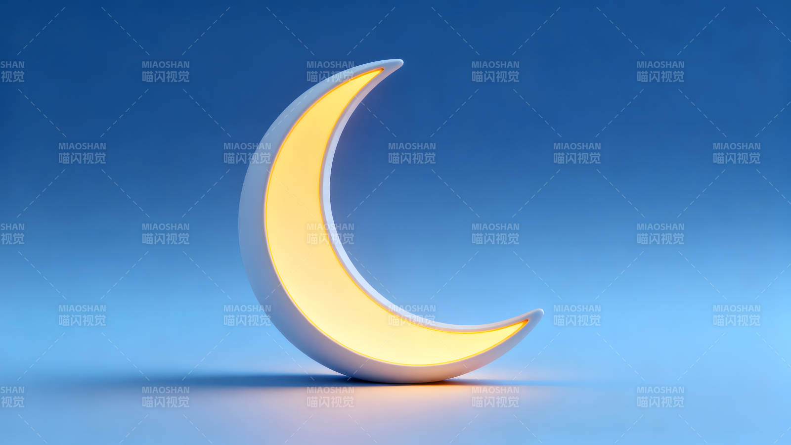 发光月亮灯在蓝色背景下图片