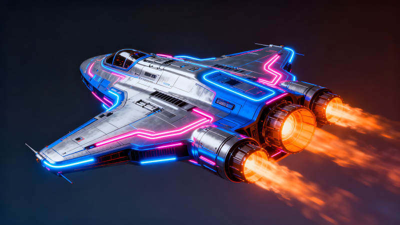 未来科技感飞船喷射火焰-图片