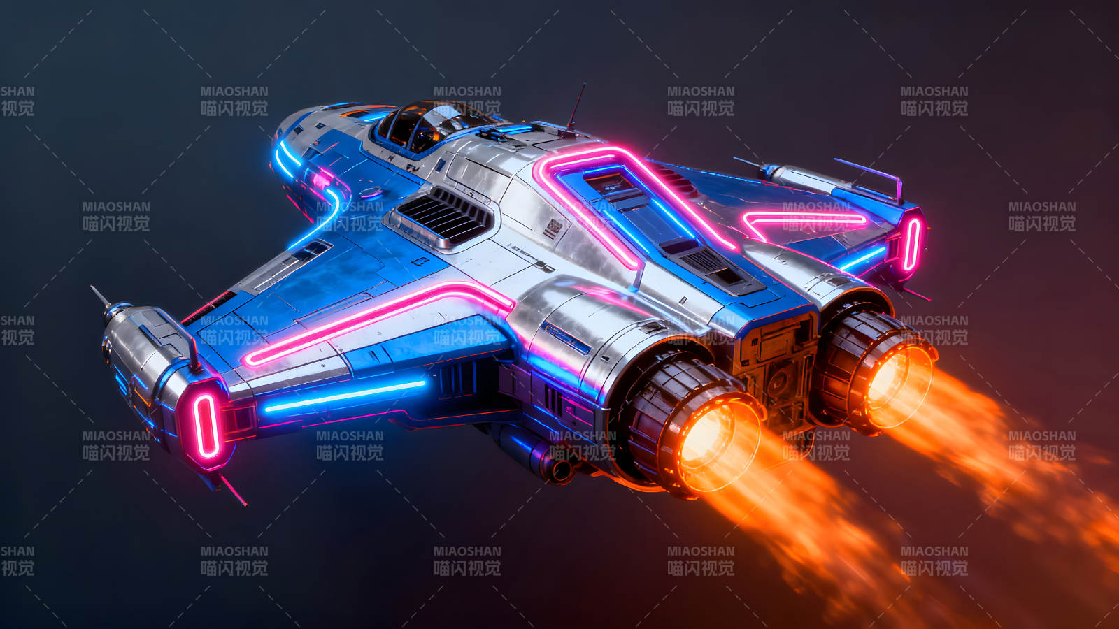 未来主义飞船炫彩飞驰黑暗背景图片