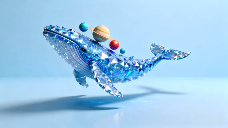 水晶鯨魚馱著行星翱翔-圖片