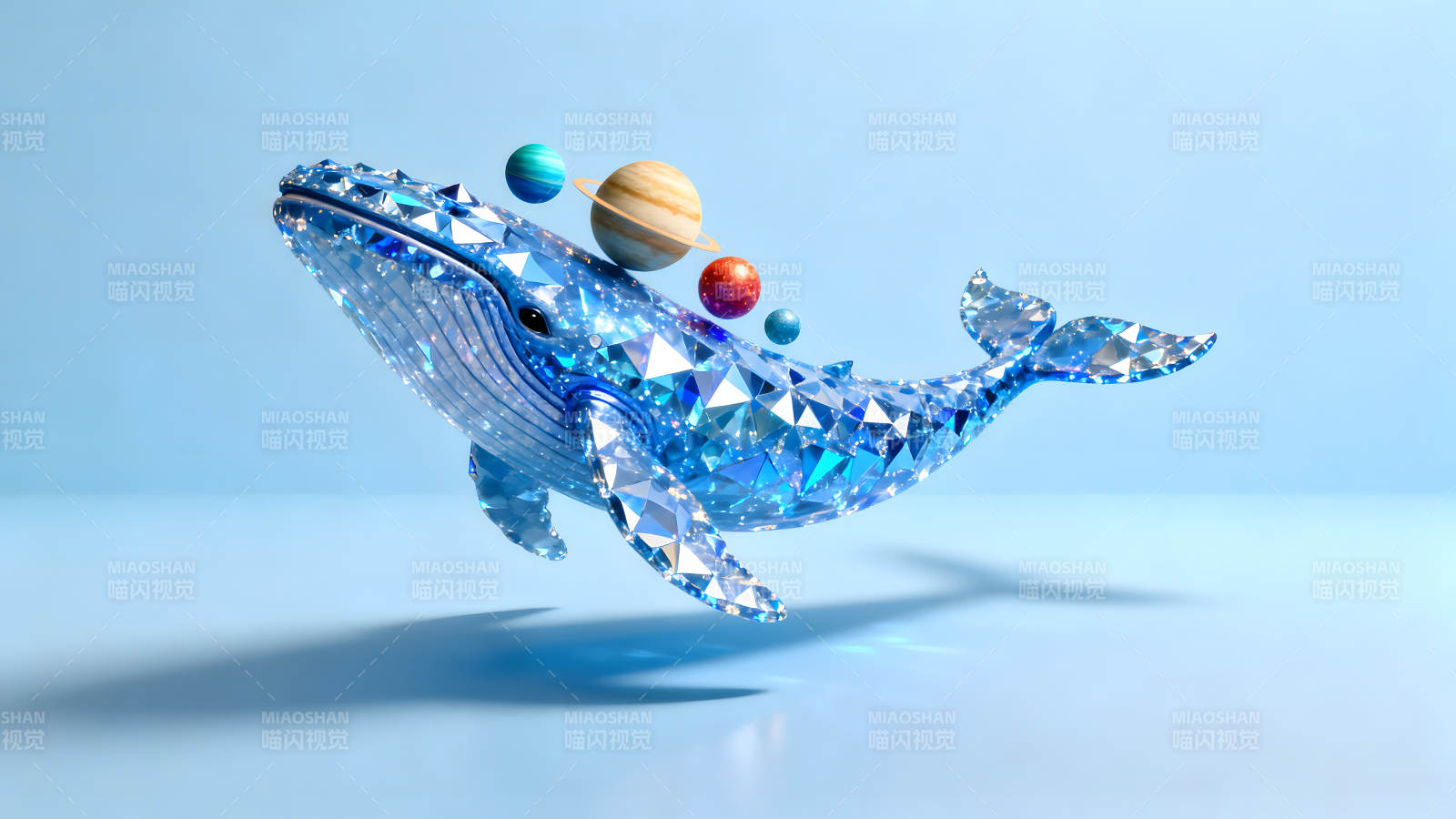水晶鯨魚馱著行星翱翔-圖片