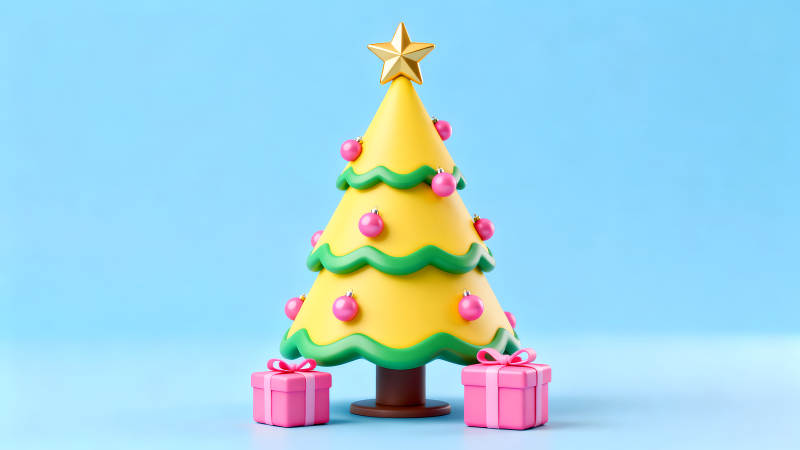 卡通圣诞树和礼物-图片