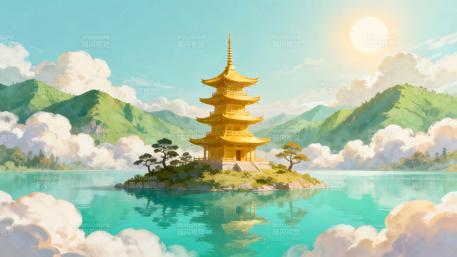 金阁寺湖光山色美景-图片
