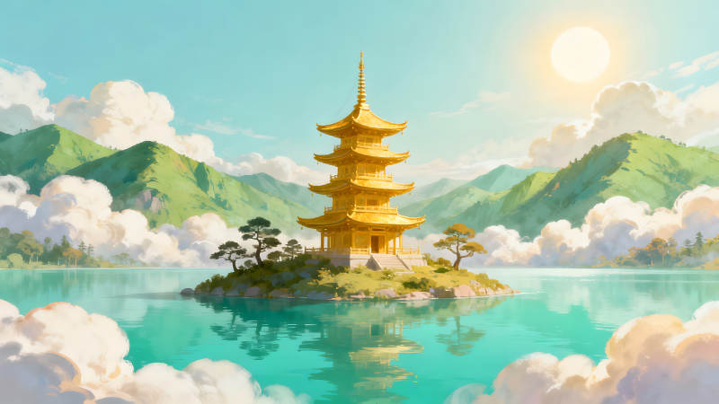 金閣寺湖光山色美景-圖片