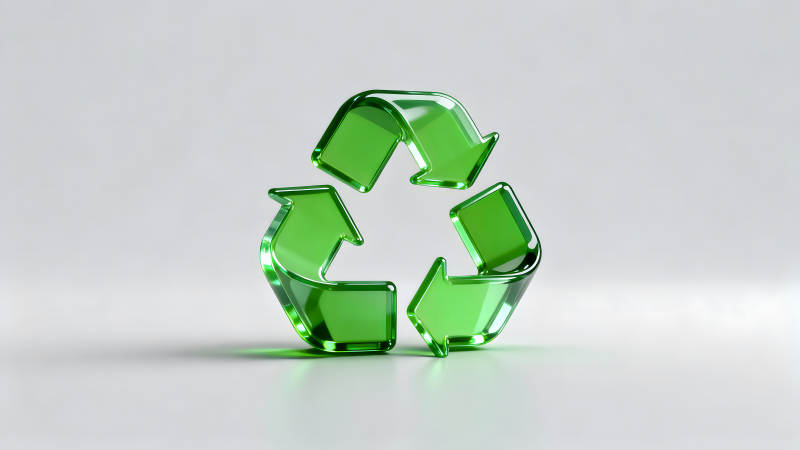 绿色玻璃质感循环回收标志-图片