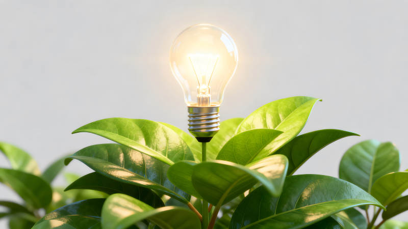 发光灯泡与绿植-图片
