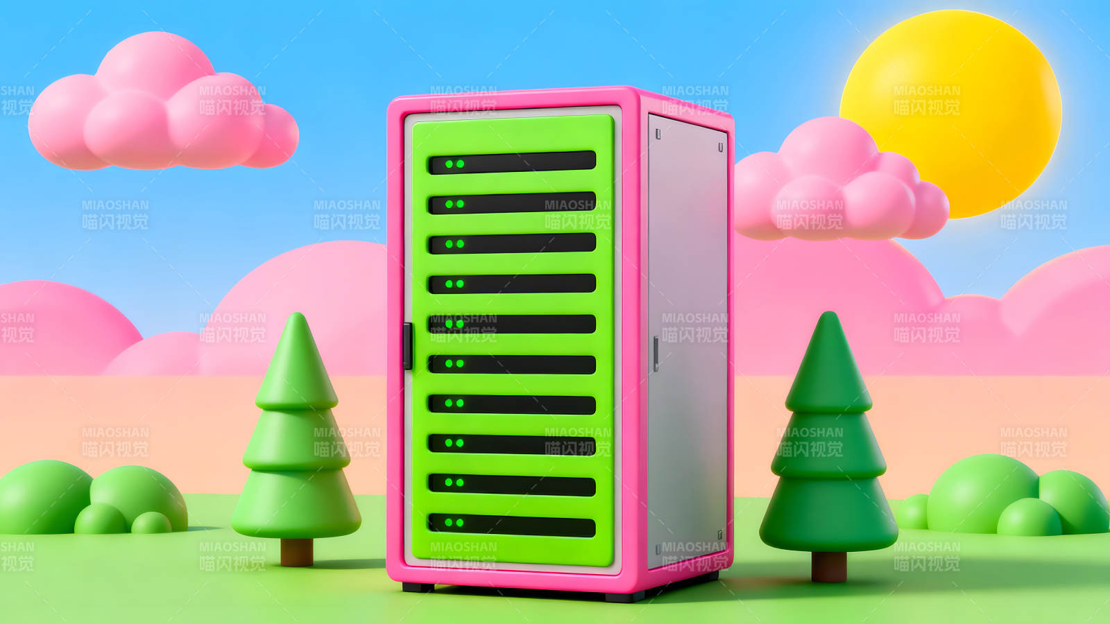 卡通风格服务器与风景-图片