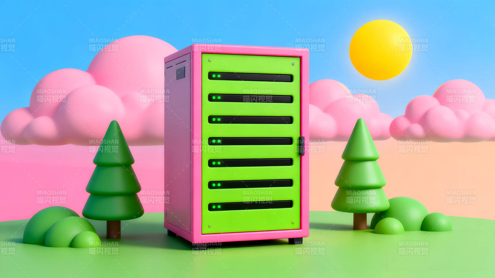 服务器在卡通风景中-图片