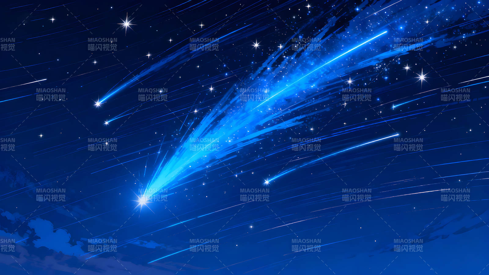 夜空流星划过星光闪烁的梦幻场景图片